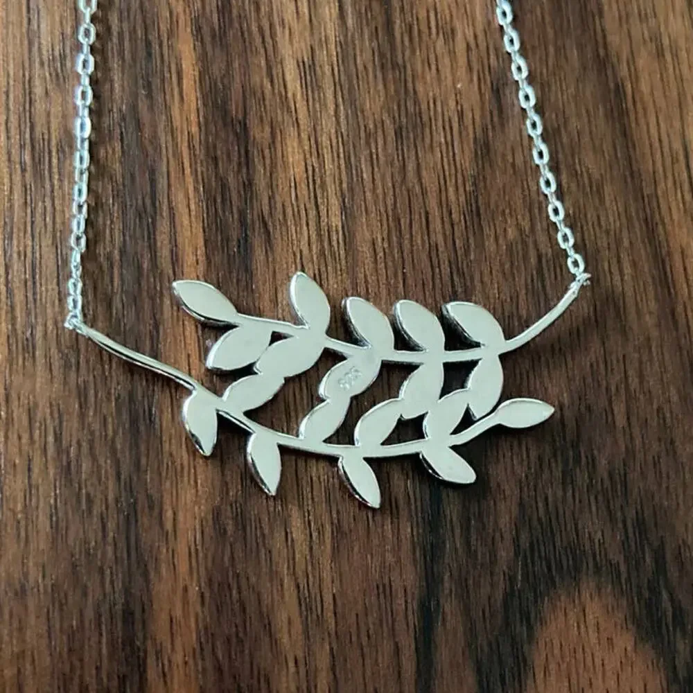 Sterling Silver Necklace with Blue Opalite Leaves - 925 Stamped - 17 in - NEW